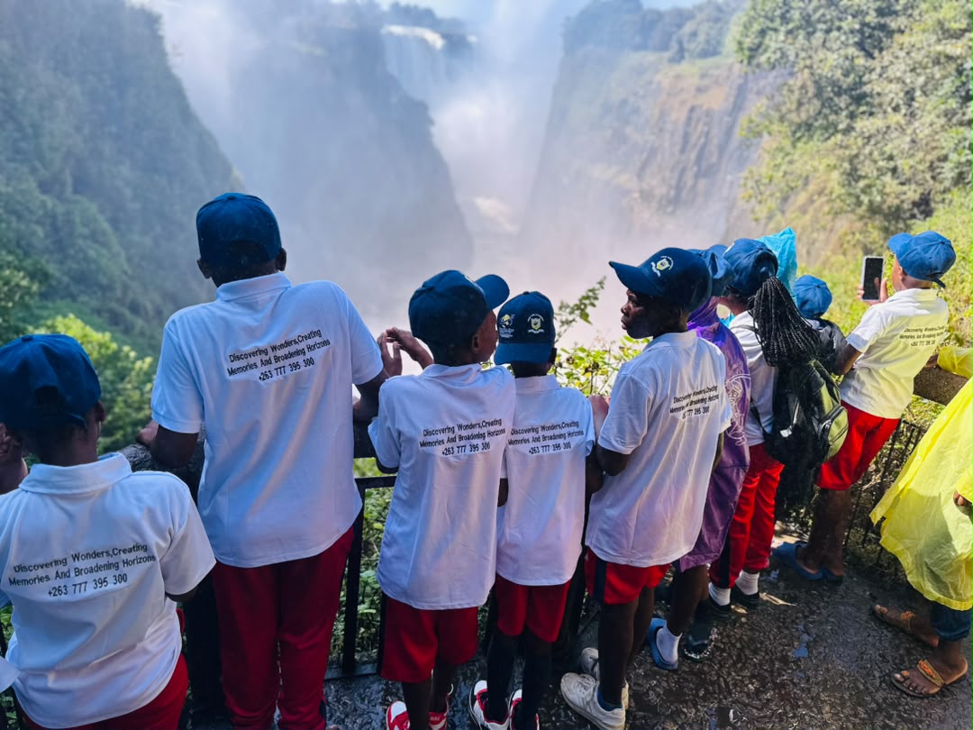 Twin One Academy learners viewing Victoria Falls